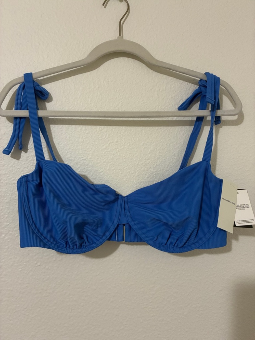 New Abercrombie & Fitch Cobalt Ribbed Tie-Shoulder Bikini Top Curve Love